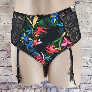 Lane Bryant Cacique Tropical Bloom Lace Garter Panty Mid Waist Cheeky
